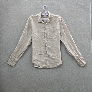 Heritage Men Button Up Shirt L Beige Linen Report Collection Long Sleeve